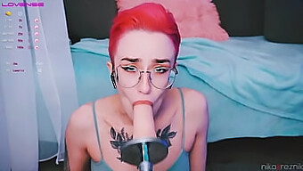 Young Woman Enjoys Oral Sex From A Realistic Fuckmachine