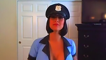 Busty Brunette Cop Enjoys Solo Play With Toys