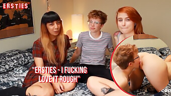 Redhead Threesome With Strapon And Vagina Licking