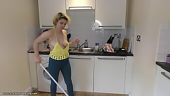 Delilah In A Sexy Outfit Mops The Kitchen Floor And Teases With Her Perky Tits