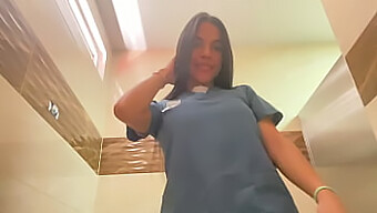 A Naughty Hospital Nurse Pleasures Herself And Ejaculates In The Restroom