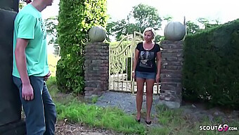 German Step Mom Catches Son Masturbating In The Garden And Helps Him Have Sex